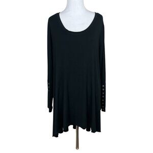 Comfy USA Tunic Top Women Large Black Long Sleeve Button Cuff High Low Lagenlook